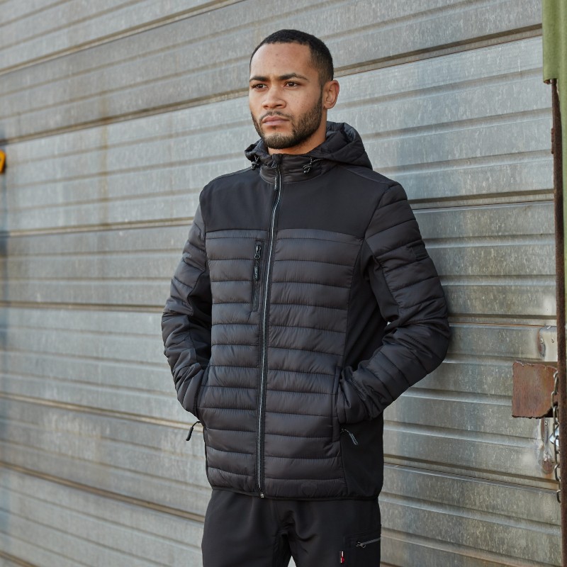 man wearing Hatton Black Thermal Hooded Winter Work Jacket